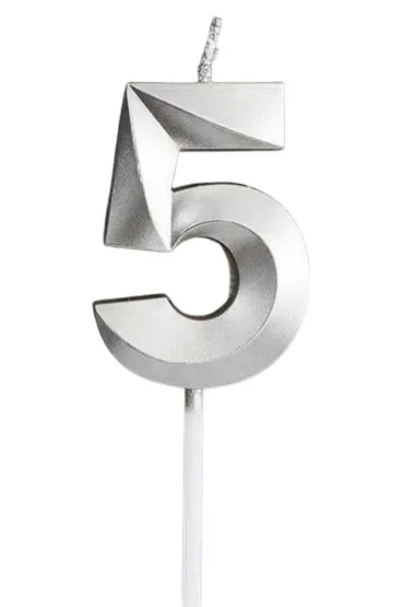 �wieczka na tort - cyferka 5 srebrna 4,8cm