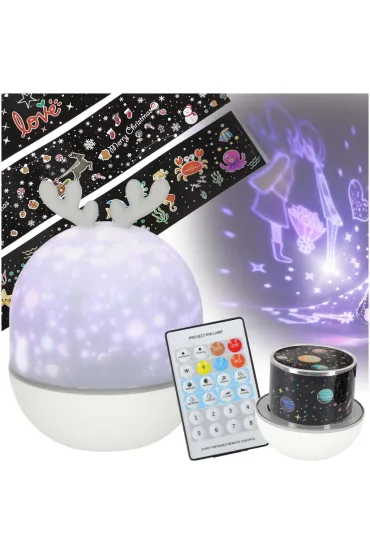 Lampka nocna projektor gwiazd LED USB obrotowy 6 motyw�w pilot jelonek