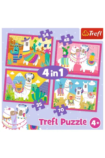 Puzzle 4w1 Lamy na wakacjach Trefl
