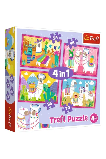 Puzzle 4w1 Lamy na wakacjach Trefl