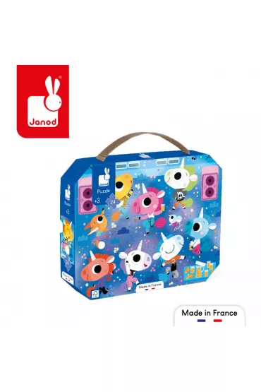 Puzzle 24 el. Jednoro�ce na koncercie rockowym w walizce Janod
