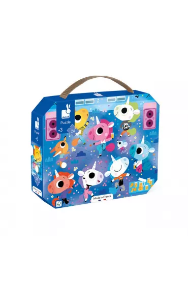 Puzzle 24 el. Jednoro�ce na koncercie rockowym w walizce Janod