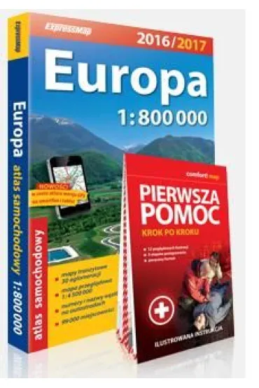 Europa Atlas Samochodowy 1:800 000 + Pierwsza Pomoc - WYDANIE 2016/2017