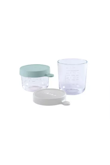 Beaba Zestaw pojemnikw soiczkw szklanych z hermetycznym zamkniciem Airy Green i Light Mist 150 ml + 250 ml