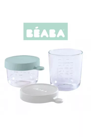 Beaba Zestaw pojemnikw soiczkw szklanych z hermetycznym zamkniciem Airy Green i Light Mist 150 ml + 250 ml