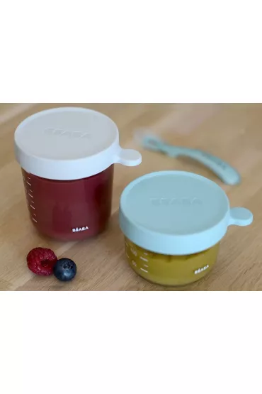 Beaba Zestaw pojemnikw soiczkw szklanych z hermetycznym zamkniciem Airy Green i Light Mist 150 ml + 250 ml