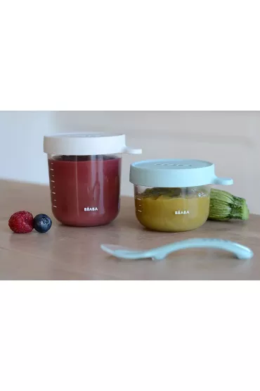 Beaba Zestaw pojemnikw soiczkw szklanych z hermetycznym zamkniciem Airy Green i Light Mist 150 ml + 250 ml