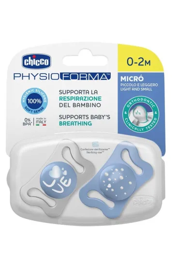 Chicco Smoczek uspokajaj�cy micro silikon niebieski 0-2m 2 szt.