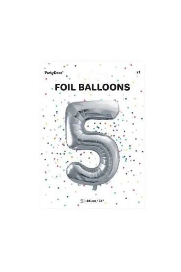 PartyDeco Balon foliowy 5 srebrny 86 cm