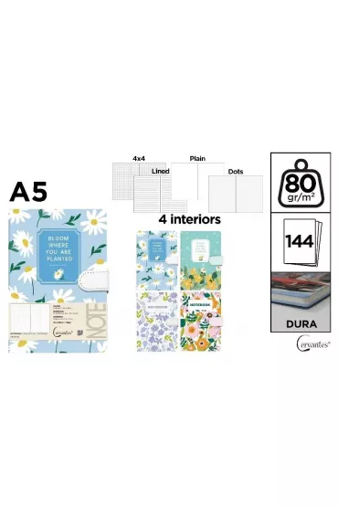 Cervantes Notatnik A5/144K magnes kwiaty MIX