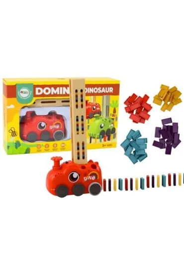 Auto czerwony dinozaur na baterie uk�adaj�ce domin LeanToys