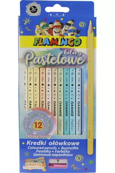 Hasta Kredki o��wkowe tr�jk�tne pastelowe + temper�wka 12 szt.