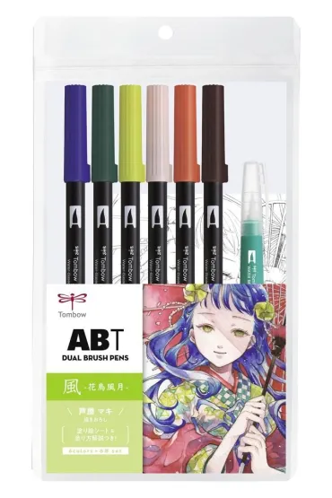 Tombow Zestaw Manga Wind 6 x ABT + wodny p�dzel