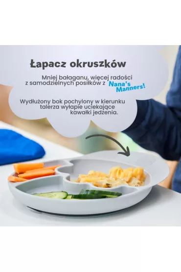 Nana`s Manners Etap 2, Talerz silikonowy tr�jdzielny z przyssawk�, szary