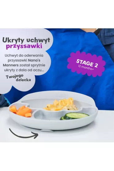 Nana`s Manners Etap 2, Talerz silikonowy tr�jdzielny z przyssawk�, szary