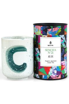 Moya Matcha Zestaw herbata zielona sencha japoska & kubek ceramiczny kana 60 g Bio