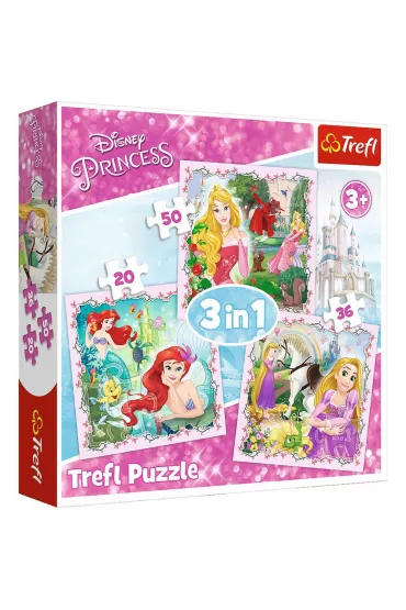 Puzzle 3w1 (20+36+50 el.) Roszpunka, Aurora i Arielka Trefl