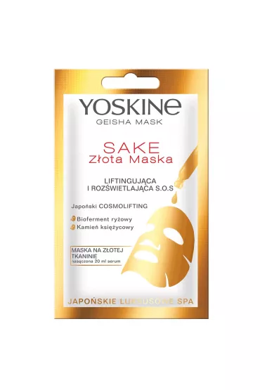 Yoskine Geisha Mask Sake maska na z�otej tkaninie liftinguj�ca i roz�wietlaj�ca S.O.S 20 ml