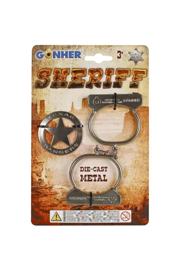 Kajdanki + metalowa odznaka szeryfa Gonher