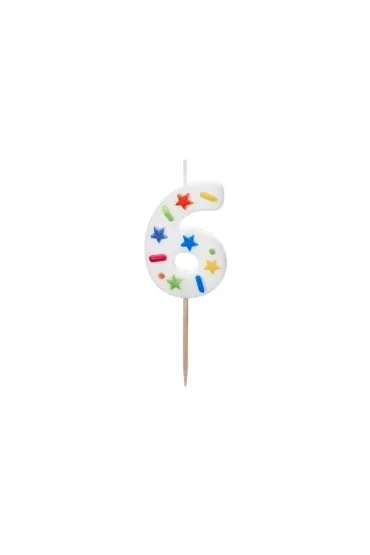 PartyDeco �wieczka urodzinowa 6 bia�a konfetti 5.5cm