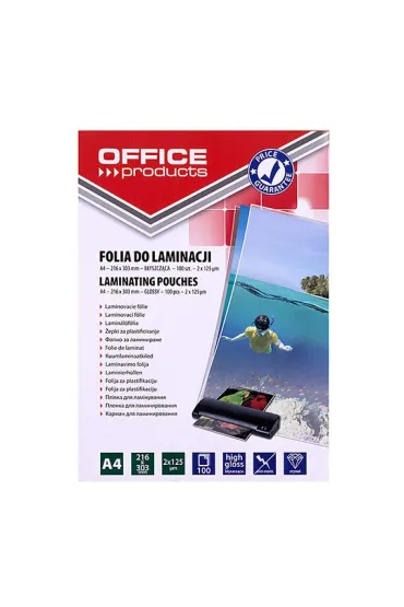 Office Products Folia do laminowania A4, 2x125mikr, b�yszcz�ca, transparentna 100 szt.