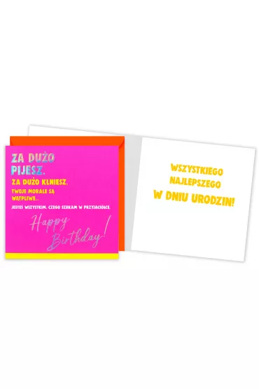 Kukartka Karnet kwadrat Urodziny - za du�o pijesz QR-008