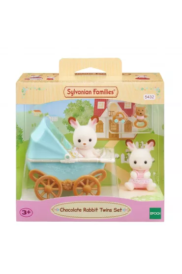Sylvanian Bli�niaki kr�lik�w z czekoladowymi uszami z w�zkiem dzieci�cym