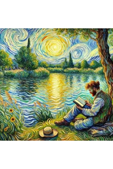 Norimpex Diamentowa mozaika - M�czyzna czytaj�cy nad jeziorem w stylu Van Gogha 40x30cm