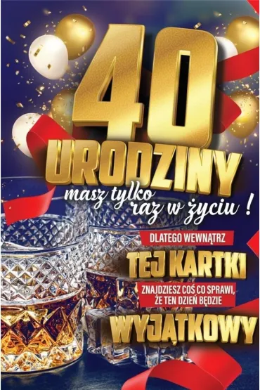 Yeku Karnet 40 Urodziny m�skie z naklejk� na butelk� JCX069