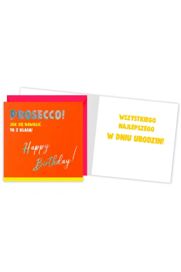 Kukartka Karnet kwadrat Urodziny - Prosecco! QR-009