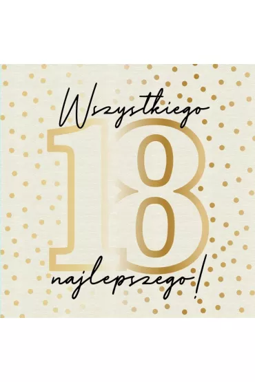 Kukartka Karnet 18 Urodziny kwadrat, z�ote kropki QR-015