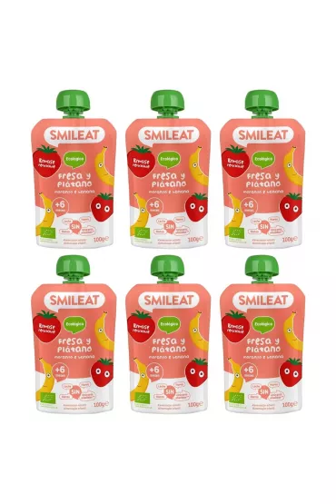 Smileat Mus z ekologicznymi truskawkami i bananem po 6 miesicu Zestaw 6 x 100 g Bio