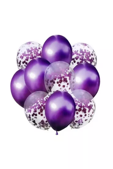 Balony fiolet metalik i konfetti