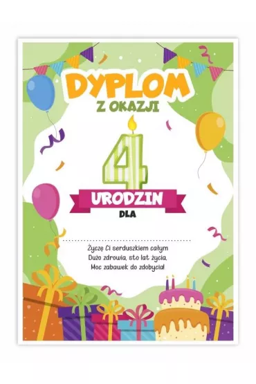 LearnHow Dyplom A5 urodzinowy - czwarte urodziny 5 szt.