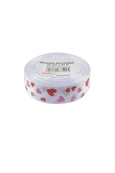 Brewis Wst��ka satynowa w serca bia�a 25mm x 22m