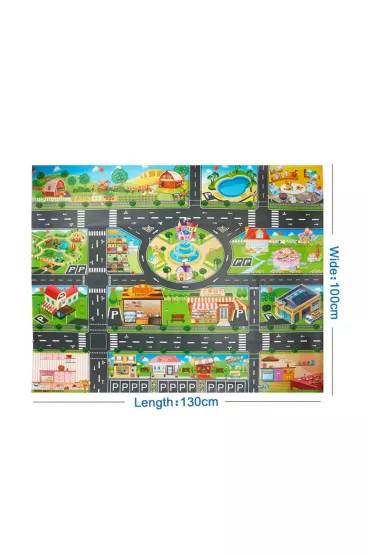 Mata edukacyjna do zabawy miasto ulica + znaki drogowe wodoodporna kolorowa 130x100cm