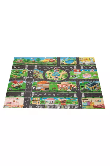 Mata edukacyjna do zabawy miasto ulica + znaki drogowe wodoodporna kolorowa 130x100cm