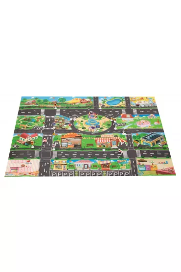 Mata edukacyjna do zabawy miasto ulica + znaki drogowe wodoodporna kolorowa 130x100cm