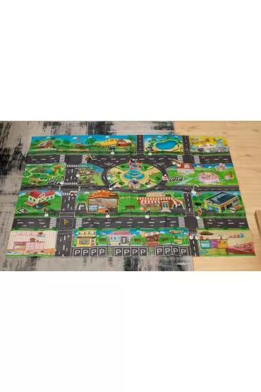 Mata edukacyjna do zabawy miasto ulica + znaki drogowe wodoodporna kolorowa 130x100cm