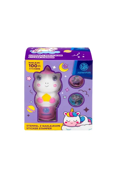 Stempel z naklejkami Astrafun Jednoro�ec 100 naklejek wielokrotnego u�ytku + ksi��eczka