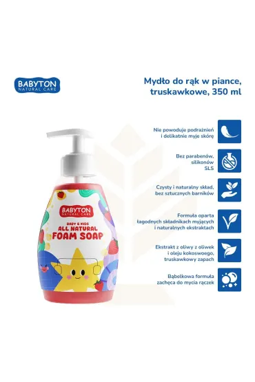 Babyton Baby&Kids Mydo w piance, Truskawkowe, bezpieczny od narodzin 350 ml