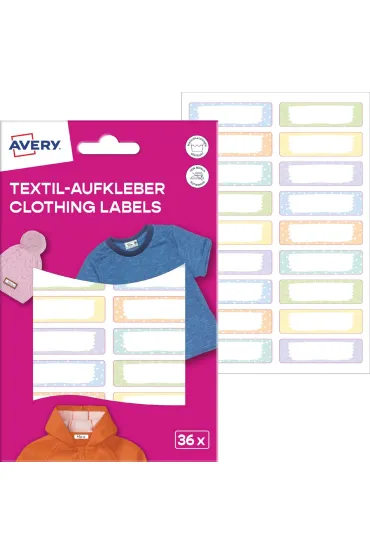 Avery Zweckform Naklejki na ubrania; 46 x 13 mm, 2 ark/36 naklejek, pastelowe, AVERY, ETVET36M