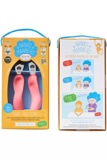 Nana`s Manners Etap 3, Sztu�ce do samodzielnego jedzenia, widelec i n�, r�owe, 3-9 lat 2 el.