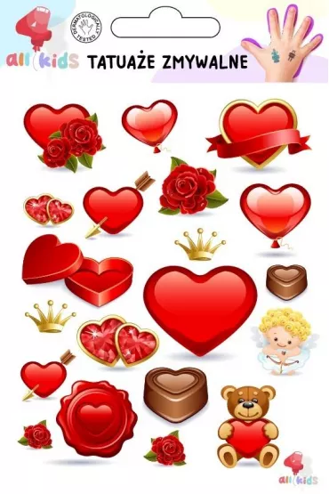 Tatua�e zmywalne dla dzieci Serca Walentynki All4Kids