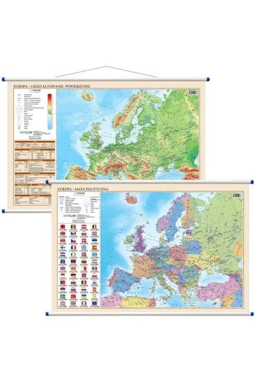 Mapa �cienna Europa polityczno fizyczna dwustronna 1:12 000 000