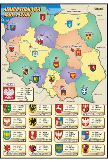 Administracyjna Mapa Polski z herbami stolic wojew�dztw