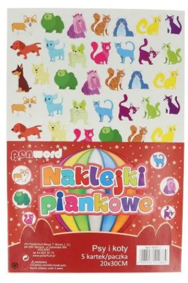 Polsirhurt Naklejki piankowe Psy i koty 20x30 cm, 5 kartek