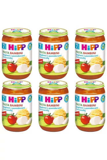 Hipp Pasta Bambini Spaghetti z pomidorami i mozzarell po 7. miesicu zestaw 6 x 220 g Bio