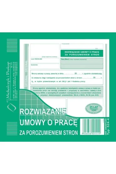 Rozwi�zanie umowy o prac� za porozumieniem 524-4