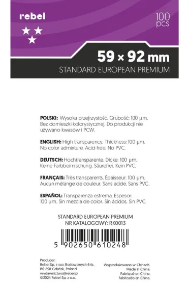 Rebel Koszulki Standard European Premium 59 x 92 mm 100 szt.